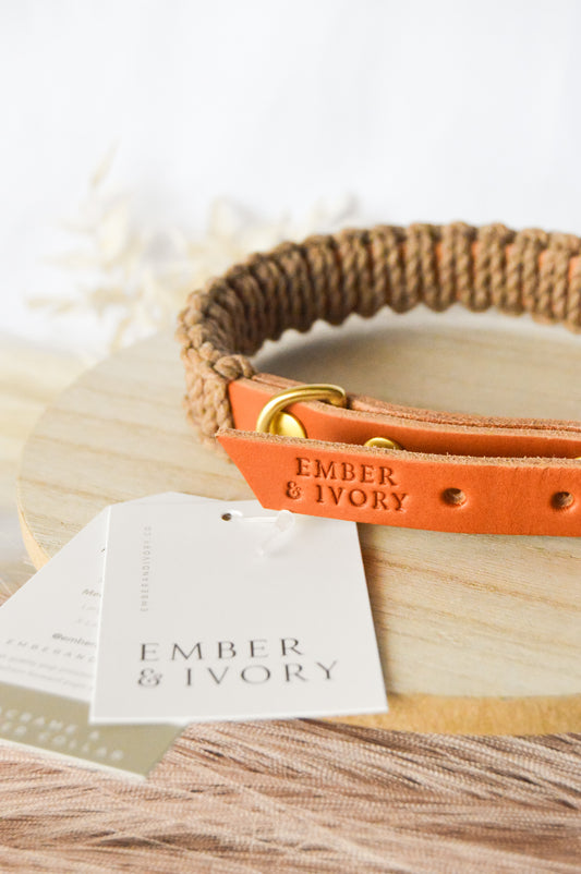Ember & Ivory- Caramel/Java SLIM Macrame Collar - Medium