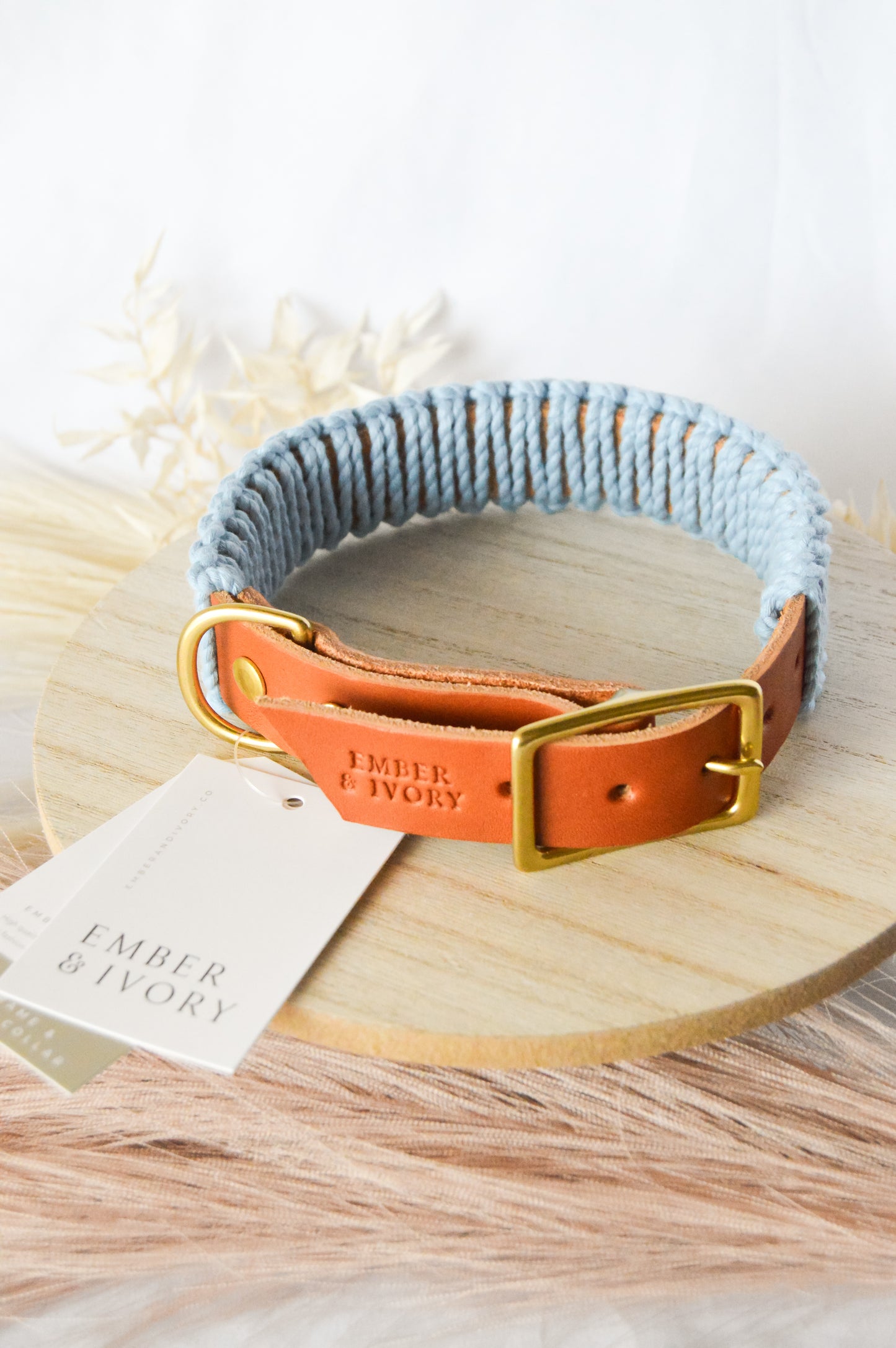 Ember & Ivory- Caramel/Chambray WIDE Macrame Collar - Medium