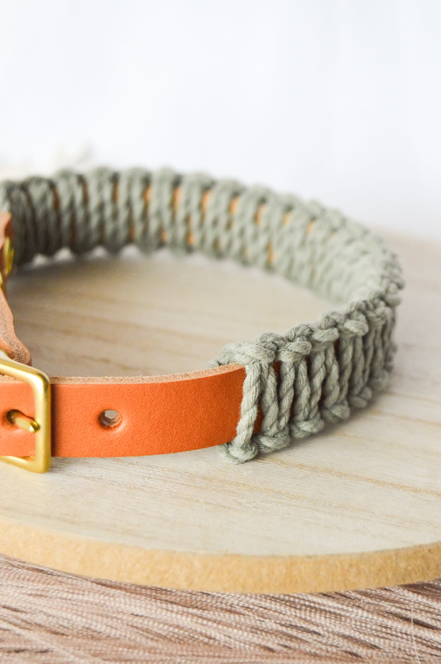 Ember & Ivory- Caramel/Sage SLIM Macrame Collar - Medium