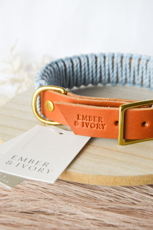 Ember & Ivory- Caramel/Chambray WIDE Macrame Collar - Medium