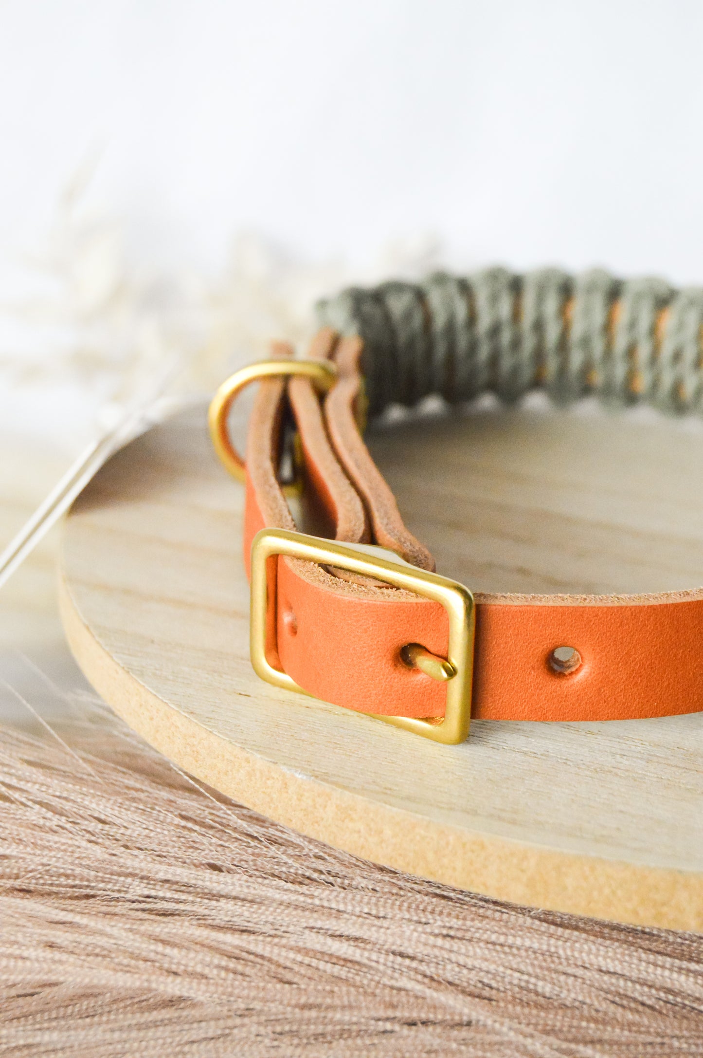 Ember & Ivory- Caramel/Sage SLIM Macrame Collar - Medium