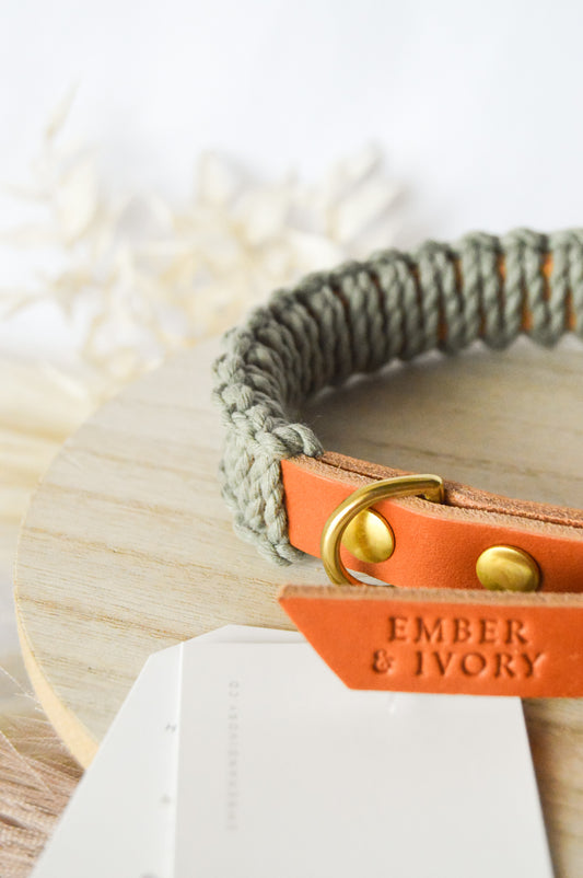 Ember & Ivory- Caramel/Sage SLIM Macrame Collar - Medium
