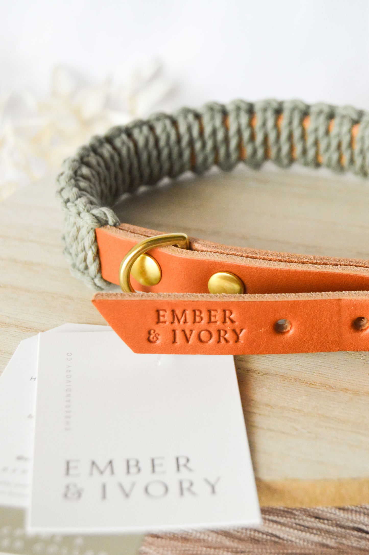 Ember & Ivory- Caramel/Sage SLIM Macrame Collar - Medium