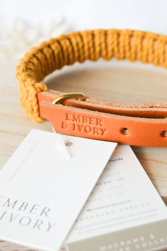 Ember & Ivory- Caramel/Mustard SLIM Macrame Collar - Medium