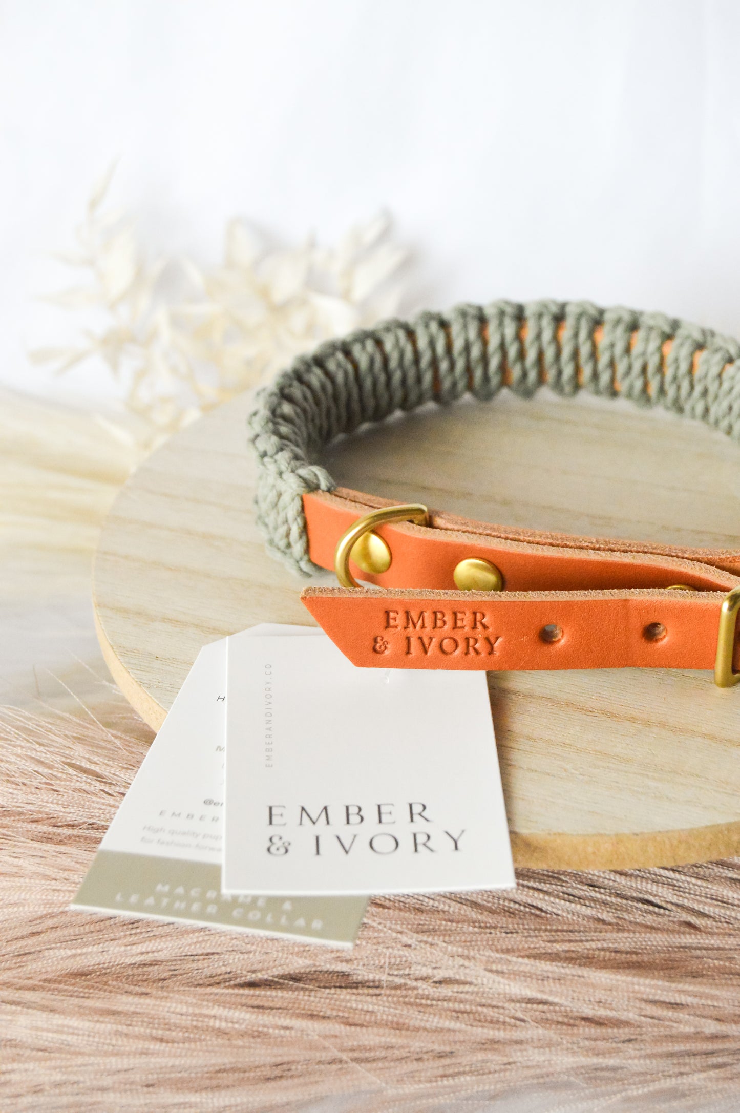 Ember & Ivory- Caramel/Sage SLIM Macrame Collar - Medium