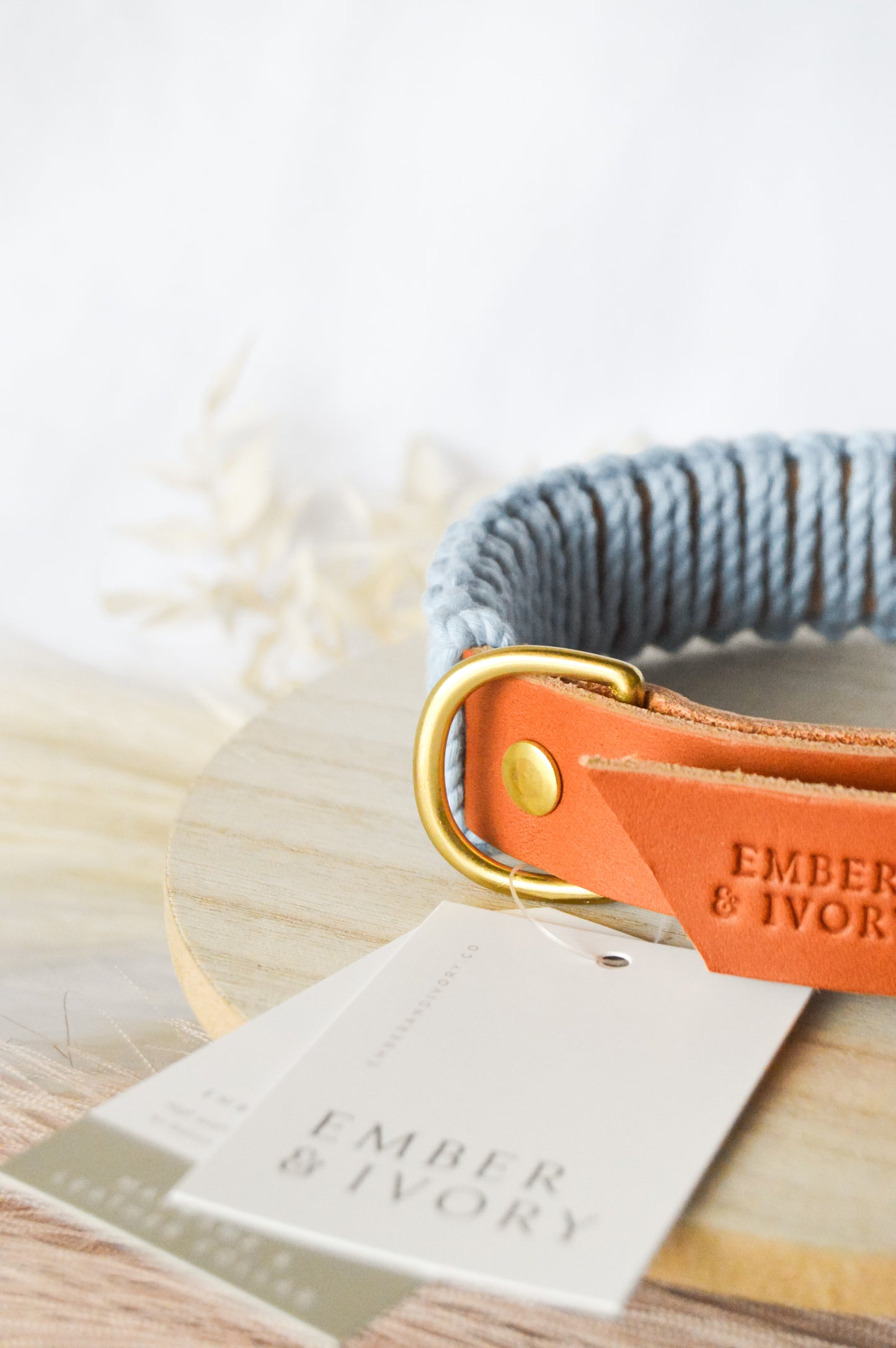 Ember & Ivory- Caramel/Chambray WIDE Macrame Collar - Medium
