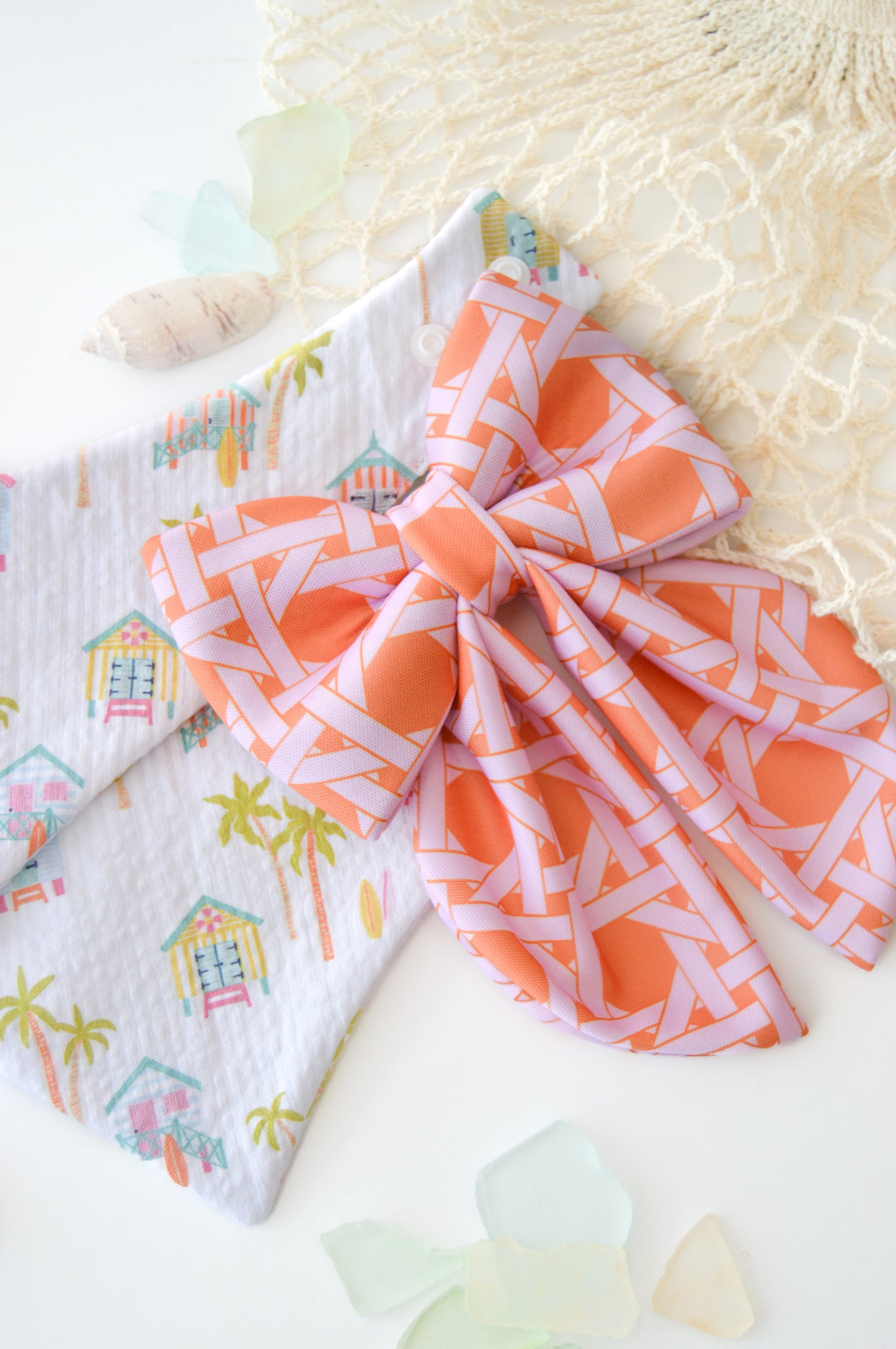 Coral Rattan Sailor Bow & Bow Tie