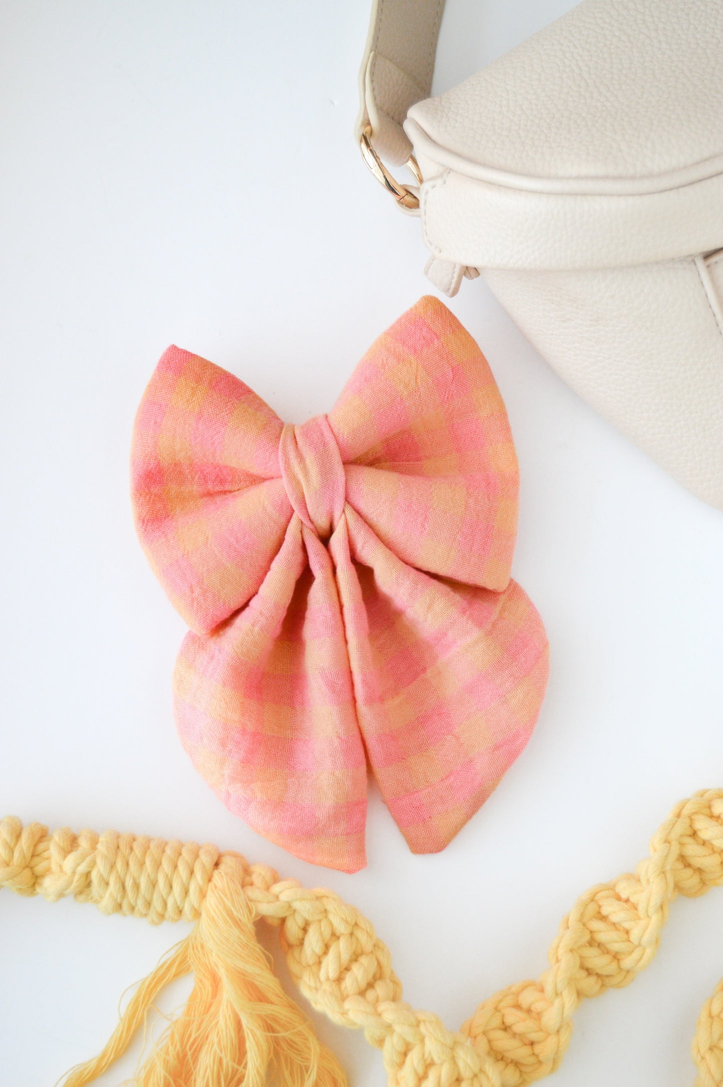 Coral Gingham Sailor Bow