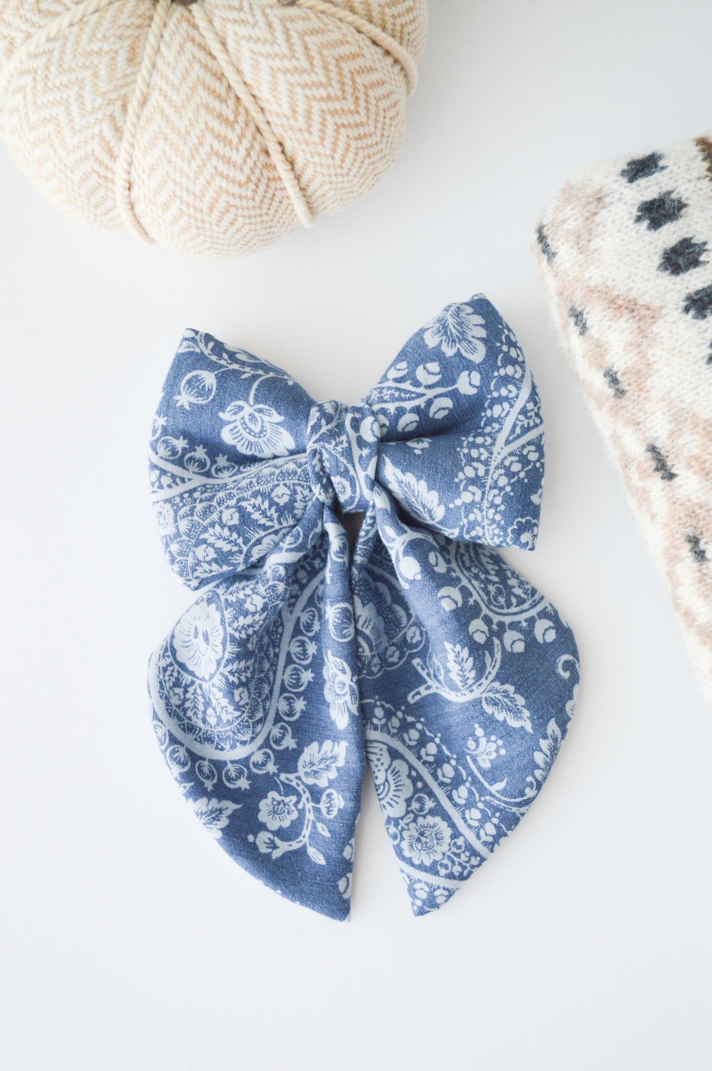 Paisley Chambray Sailor Bow & Bow Tie