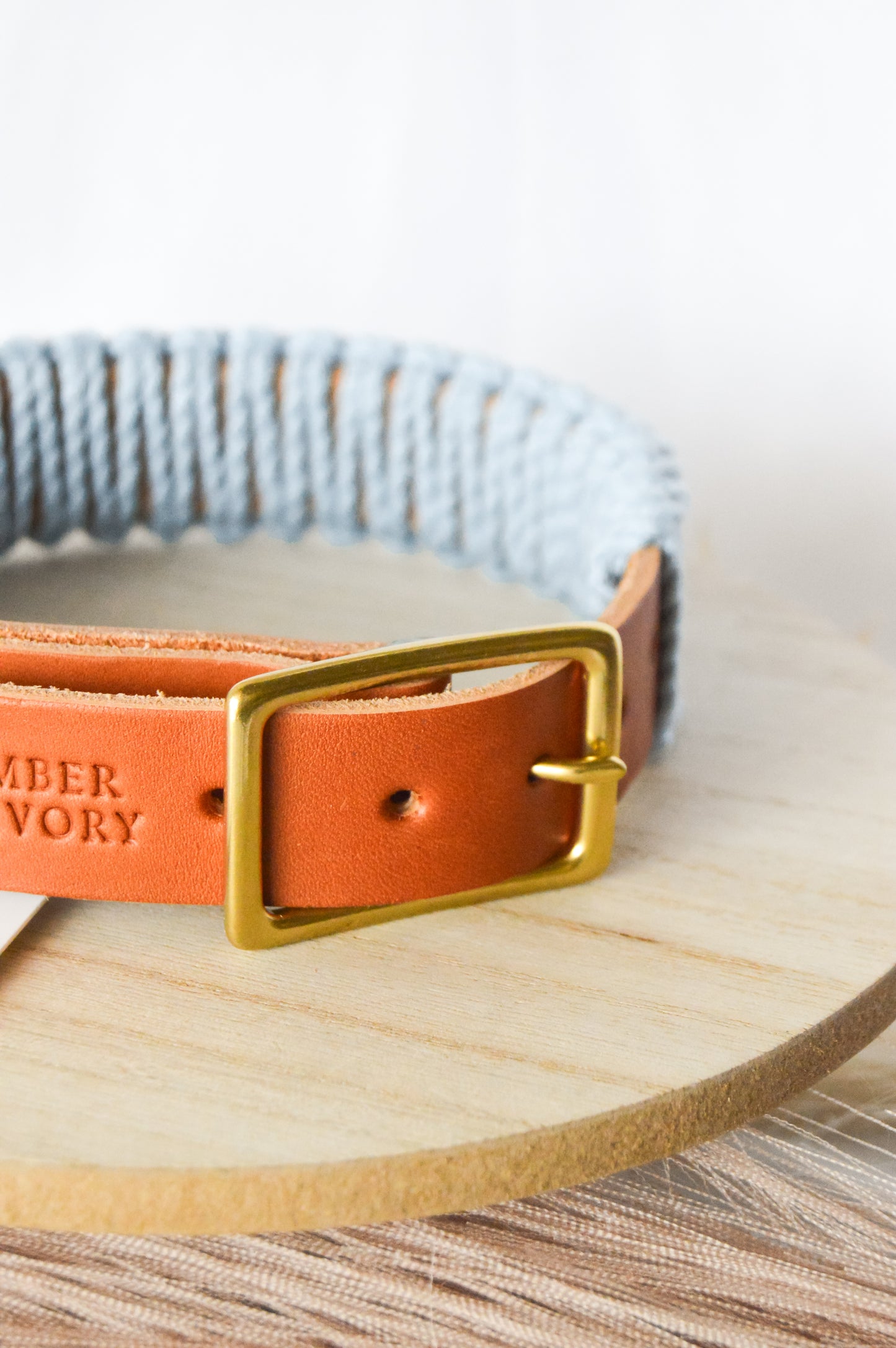 Ember & Ivory- Caramel/Chambray WIDE Macrame Collar - Medium