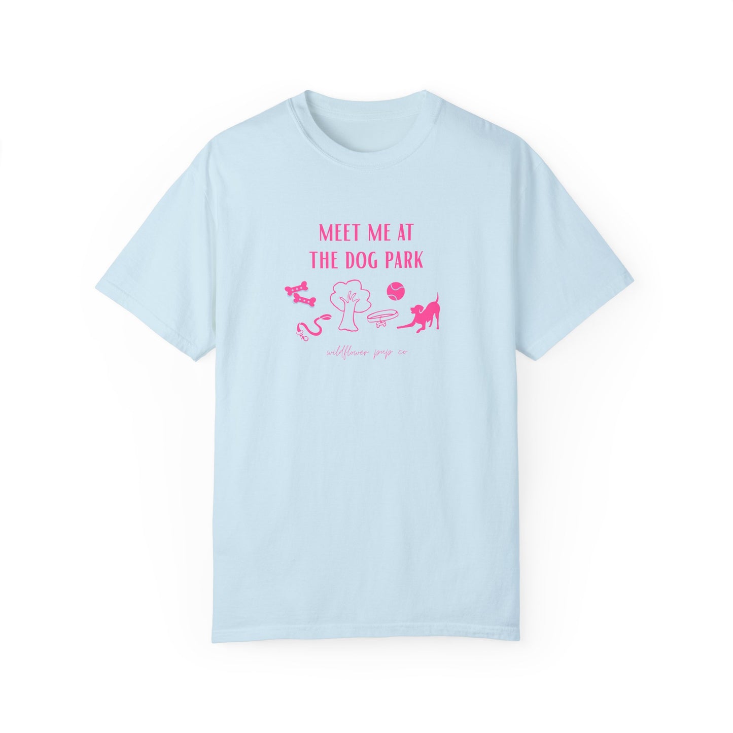 Meet Me At The Dog Park | Comfort Colors T-Shirt (Chambray with Pink)