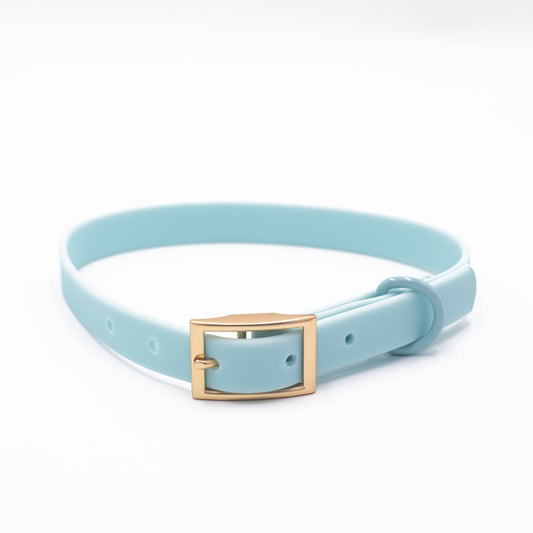 Ollie XO Lake Blue Waterproof Collar with Gold Hardware