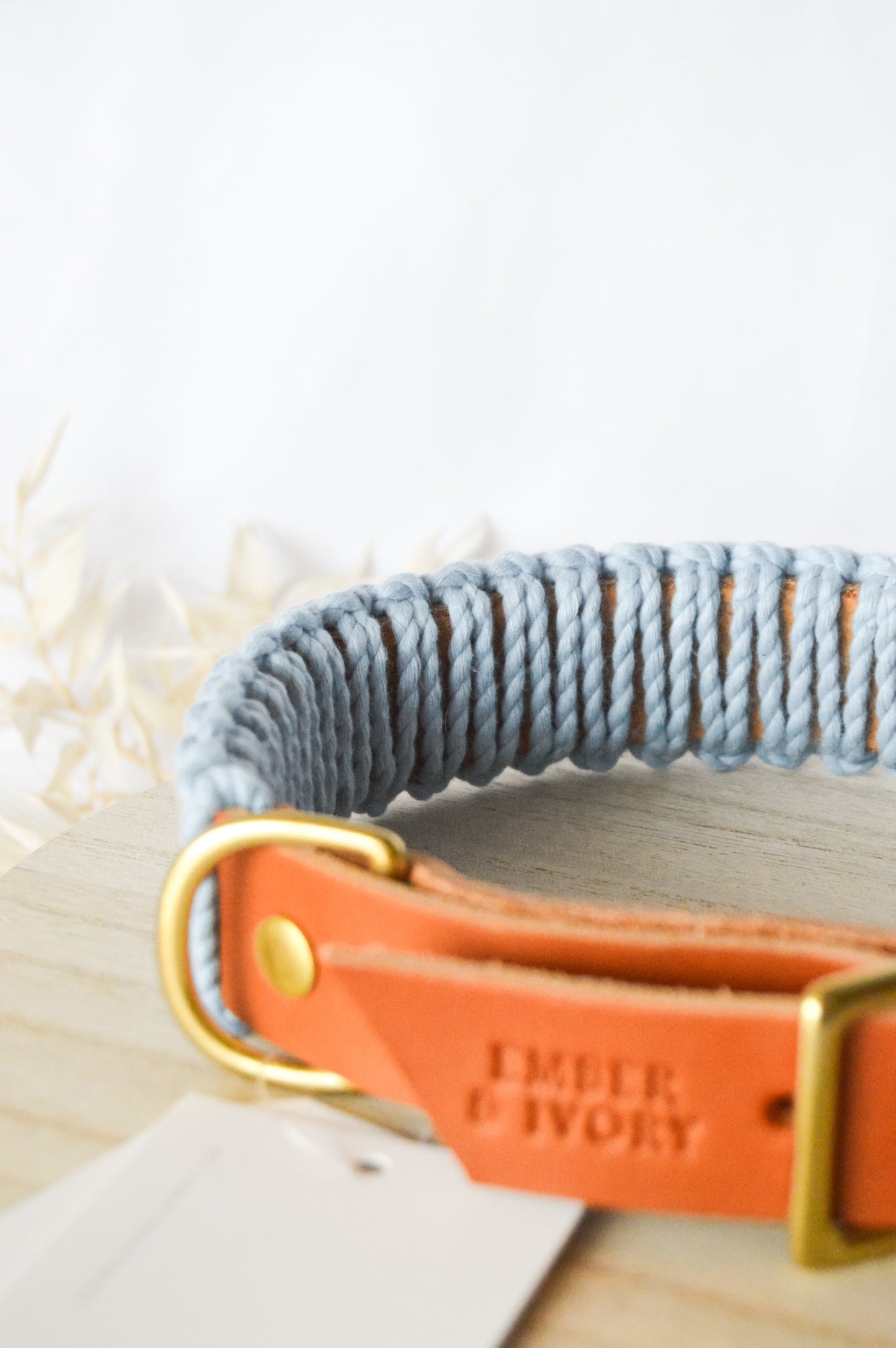Ember & Ivory- Caramel/Chambray WIDE Macrame Collar - Medium