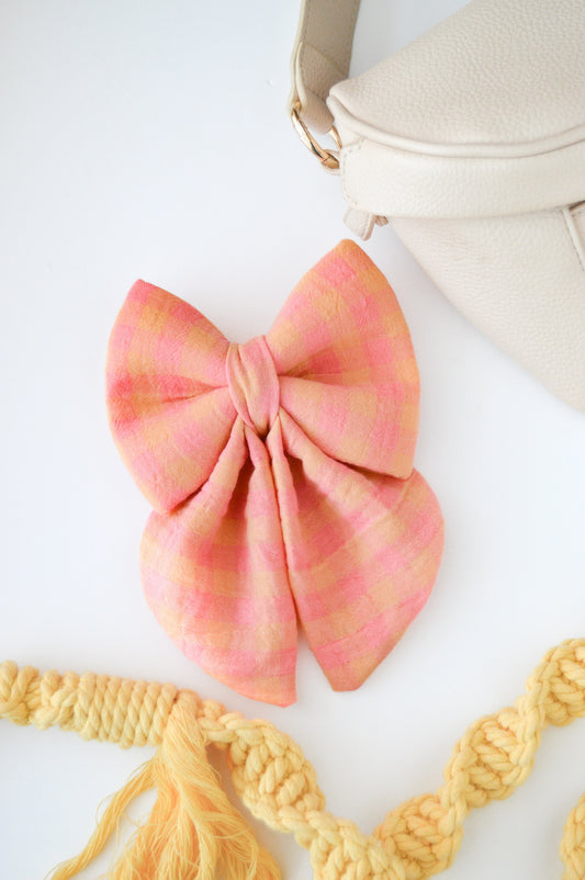 Coral Gingham Sailor Bow