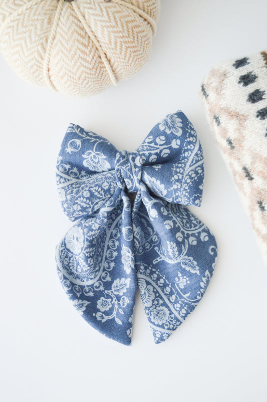 Paisley Chambray Sailor Bow & Bow Tie